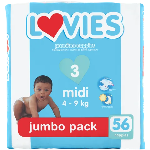DIAPERS JUMBO MIDI 4KG-9KG LOVIES 56S